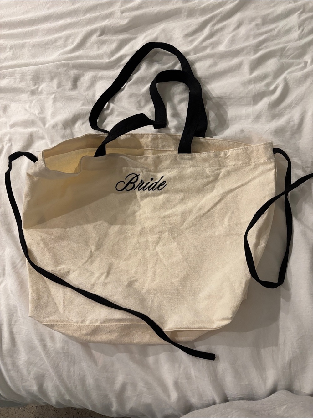Bride Canvas Tote Bag in Cream with Black Trim